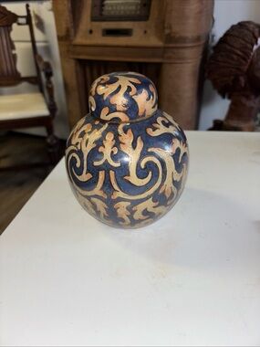 Decorative Navy and Gold Ceramic Ginger Jar - Home Art
